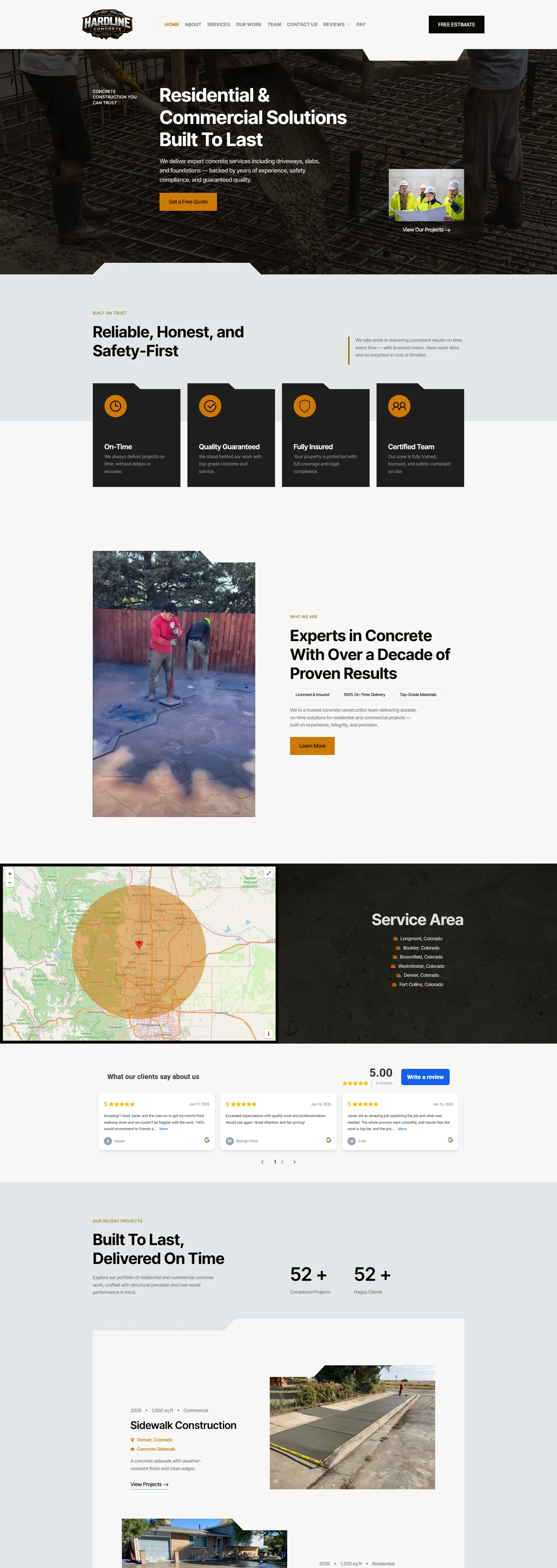 The Hardline Concrete website